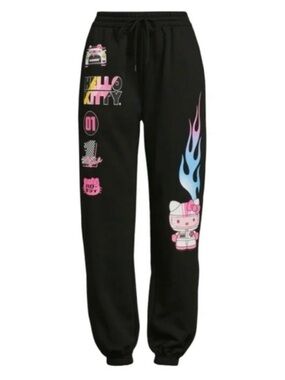 Hello Kitty Sanrio "Tokyo Speed" Black Sweatpants Medium (7-9) w/ Drawstring